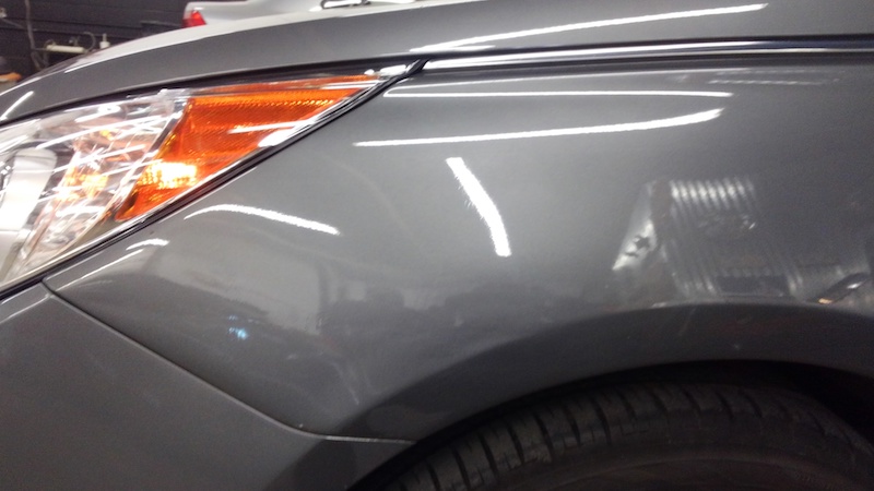 Paintless Dent Repair Gray Car Dent After