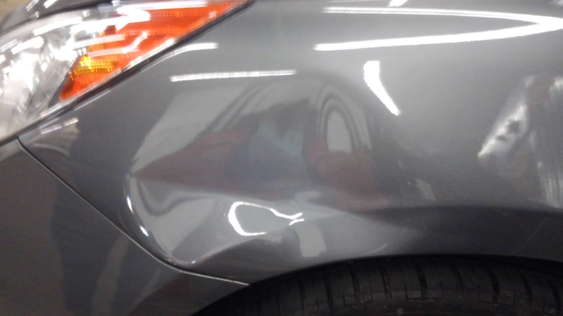 Paintless Dent Repair Gray Car Dent Before